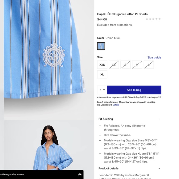 GAP × DÔEN Organic Cotton PJ Shorts Poplin Union Blue Boxers Emb Crest M NWT - Picture 7 of 15